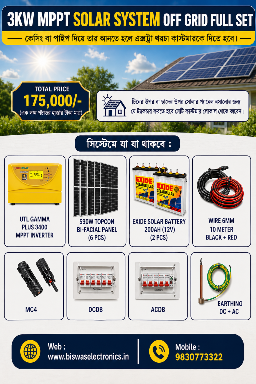 New 3kw Mppt Solar System Off Grid 6 Panel Full Sat